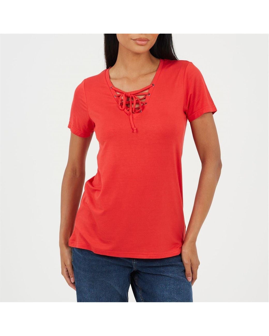 Brave Soul Red Eyelet Tee