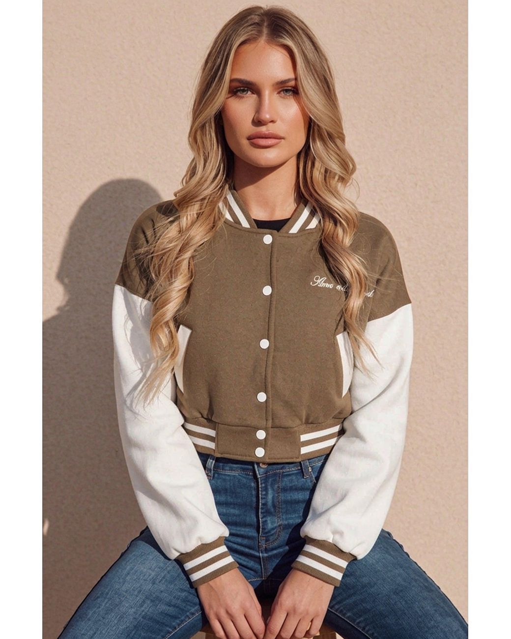 Femme Luxe Blue Varsity Slogan Contrast Sleeve Bomber
