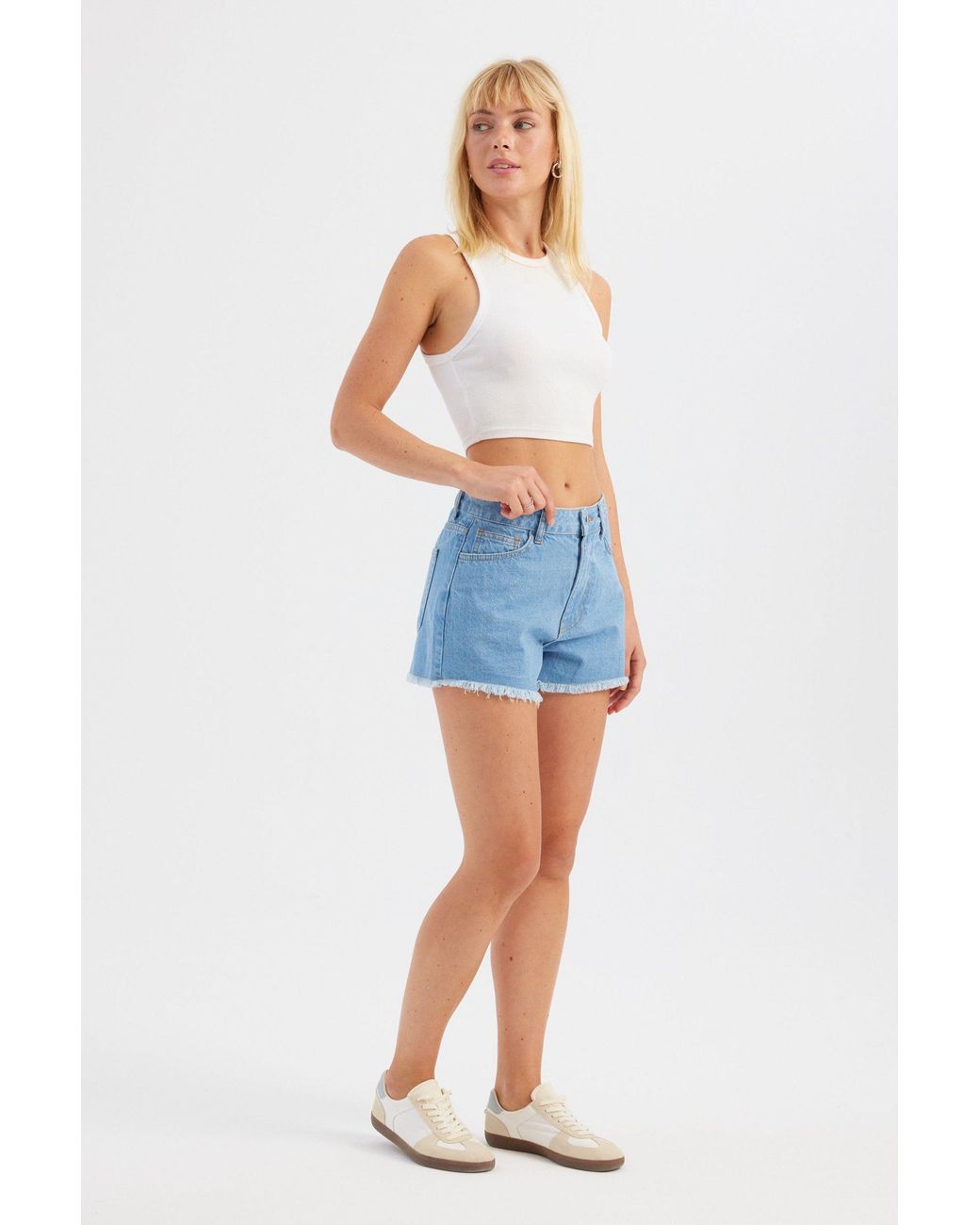 Hiccup Blue Denim Solid High Waist Shorts