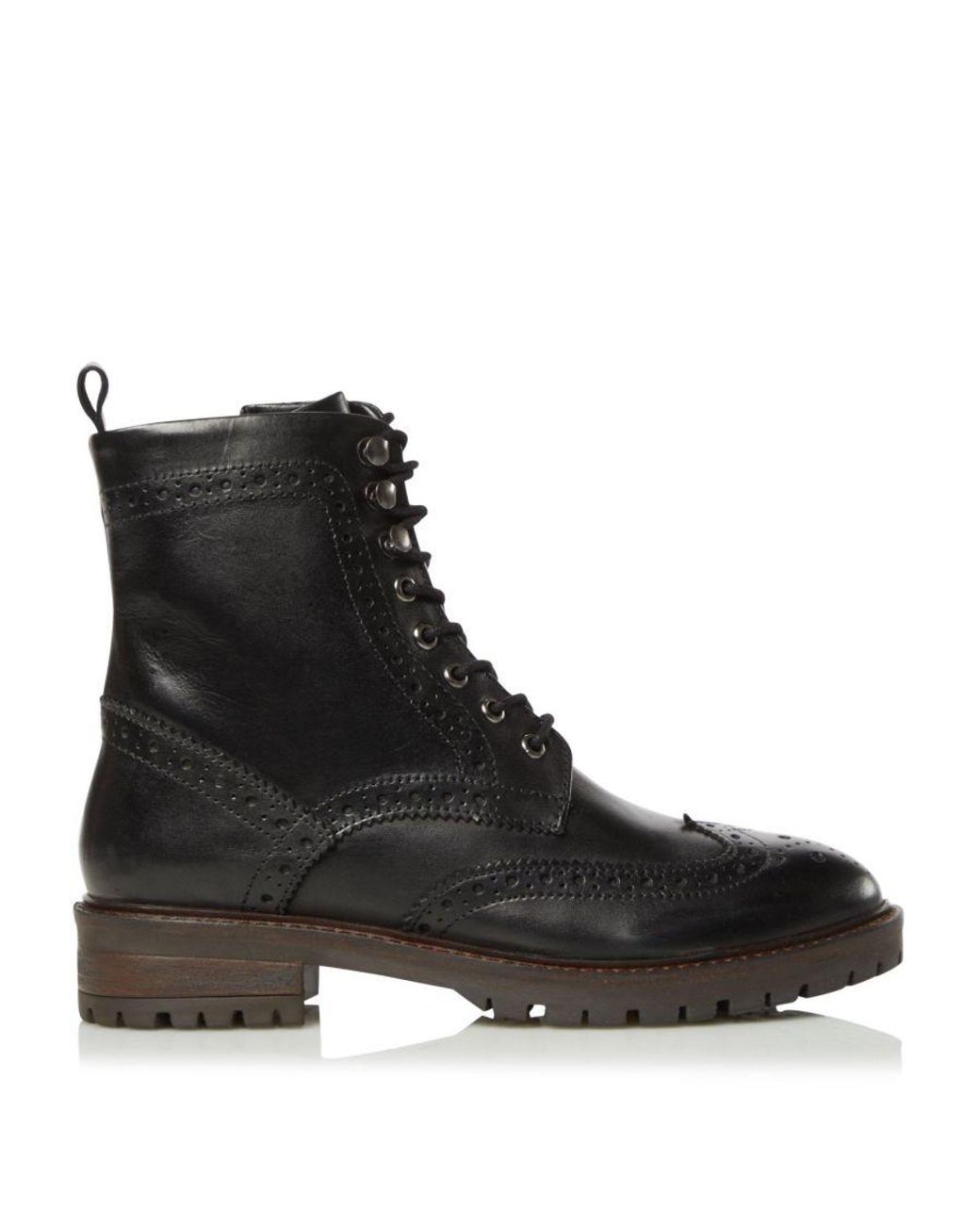 Dune Ladies Purely Brogue Detail Ankle Boots Leather in Black