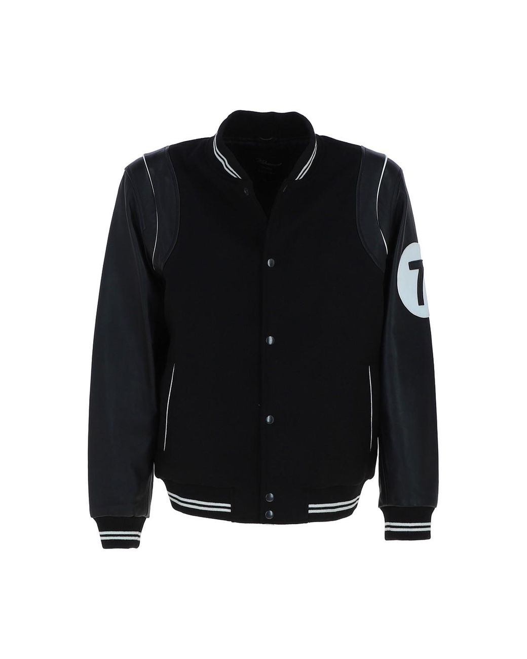 Ashwood Leather Black '7' Wool And Real Varsity Jacket With Striped Collar for men