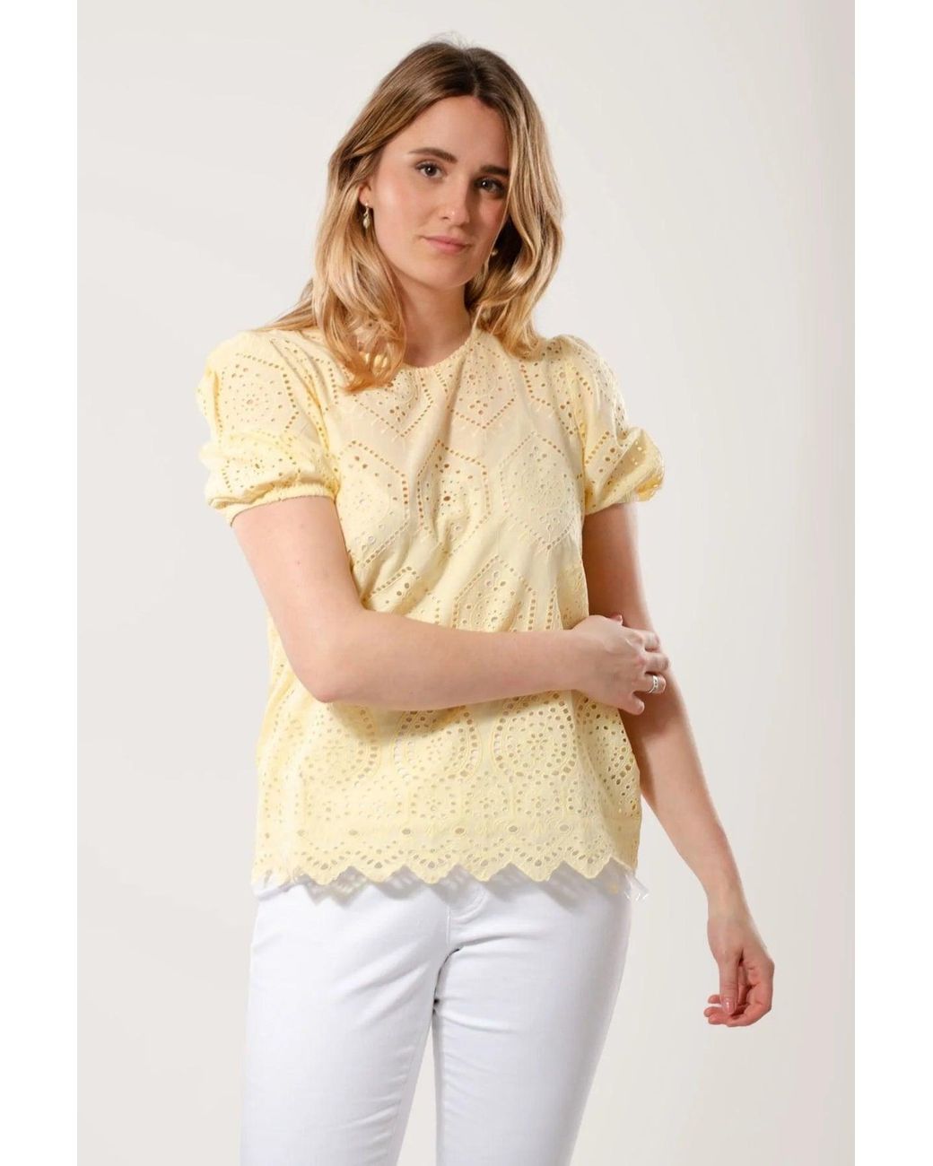 Lipsy White Broderie Puff Sleeve Blouse Cotton