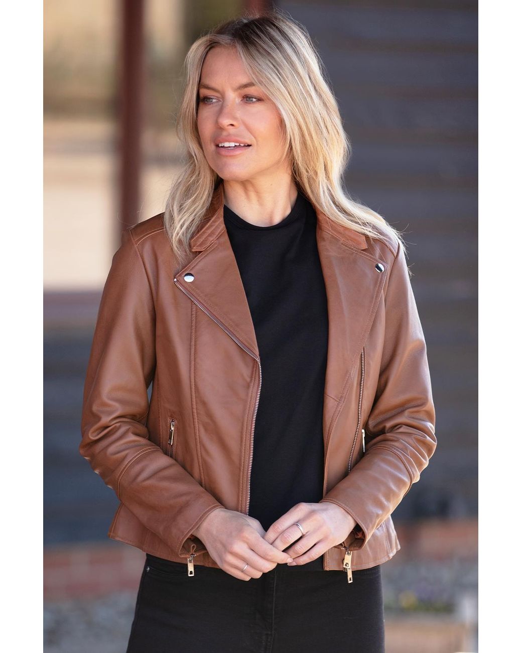 Ashwood Leather Natural 'Vento' Real Biker Jacket