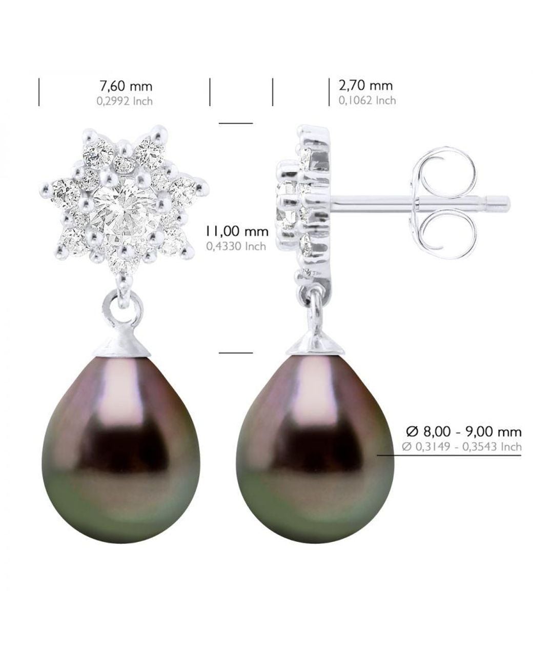 Ateliers Saint Germain Brown Earrings Real Cultured Tahiti Pearls Pear 8-9 Mm