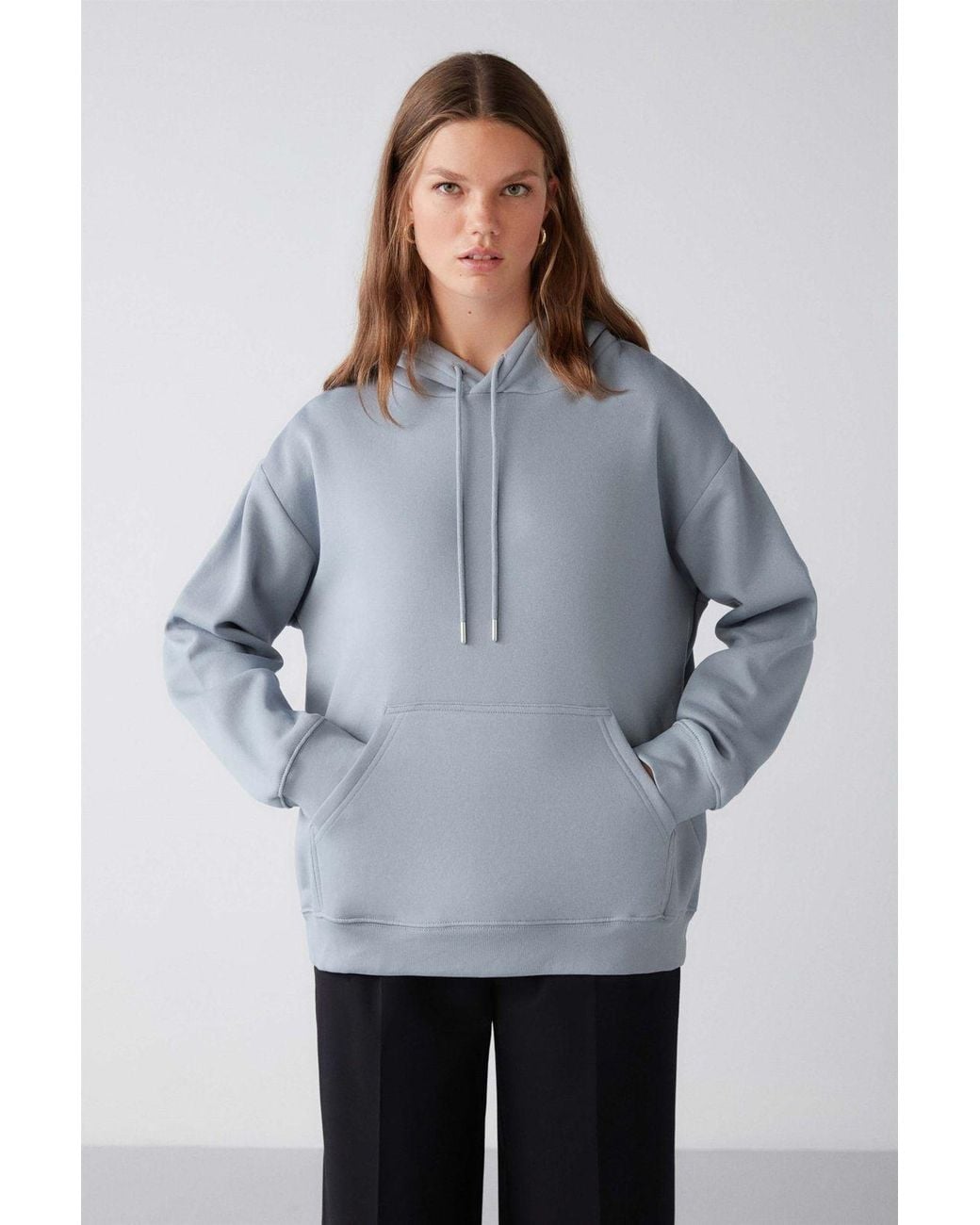 Grimelange Gray Hooded Relaxed Pocket Sweatshirt