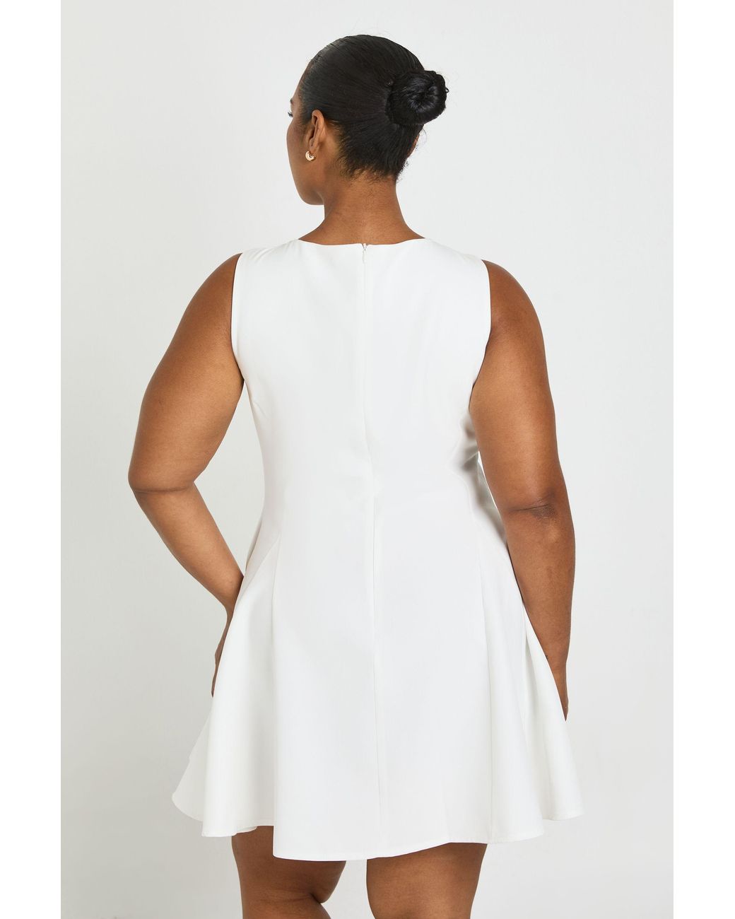 Boohoo White Plus Pleated Hem Skater Dress