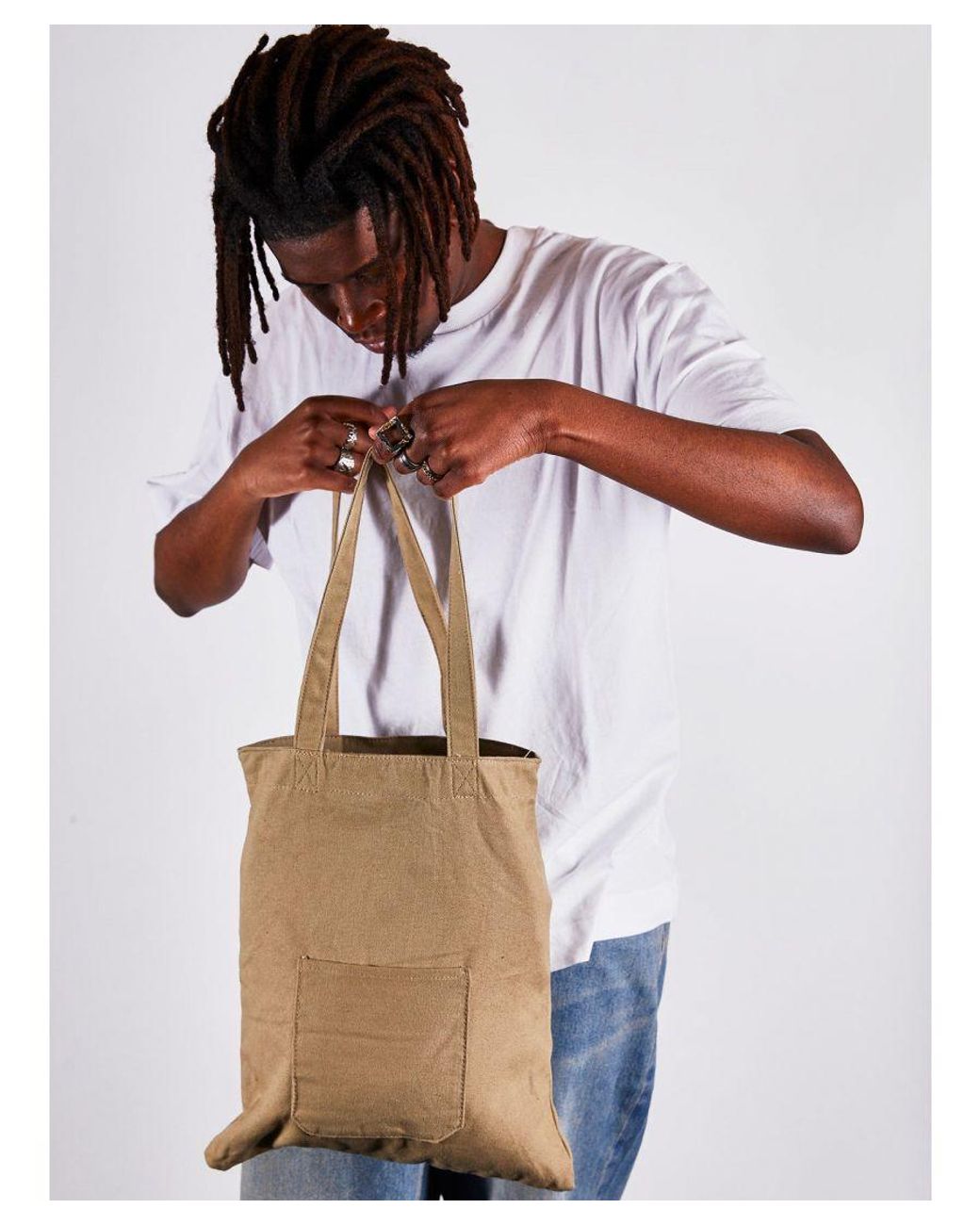 SVNX Brown Linen Tote Bag With Front Pocket for men