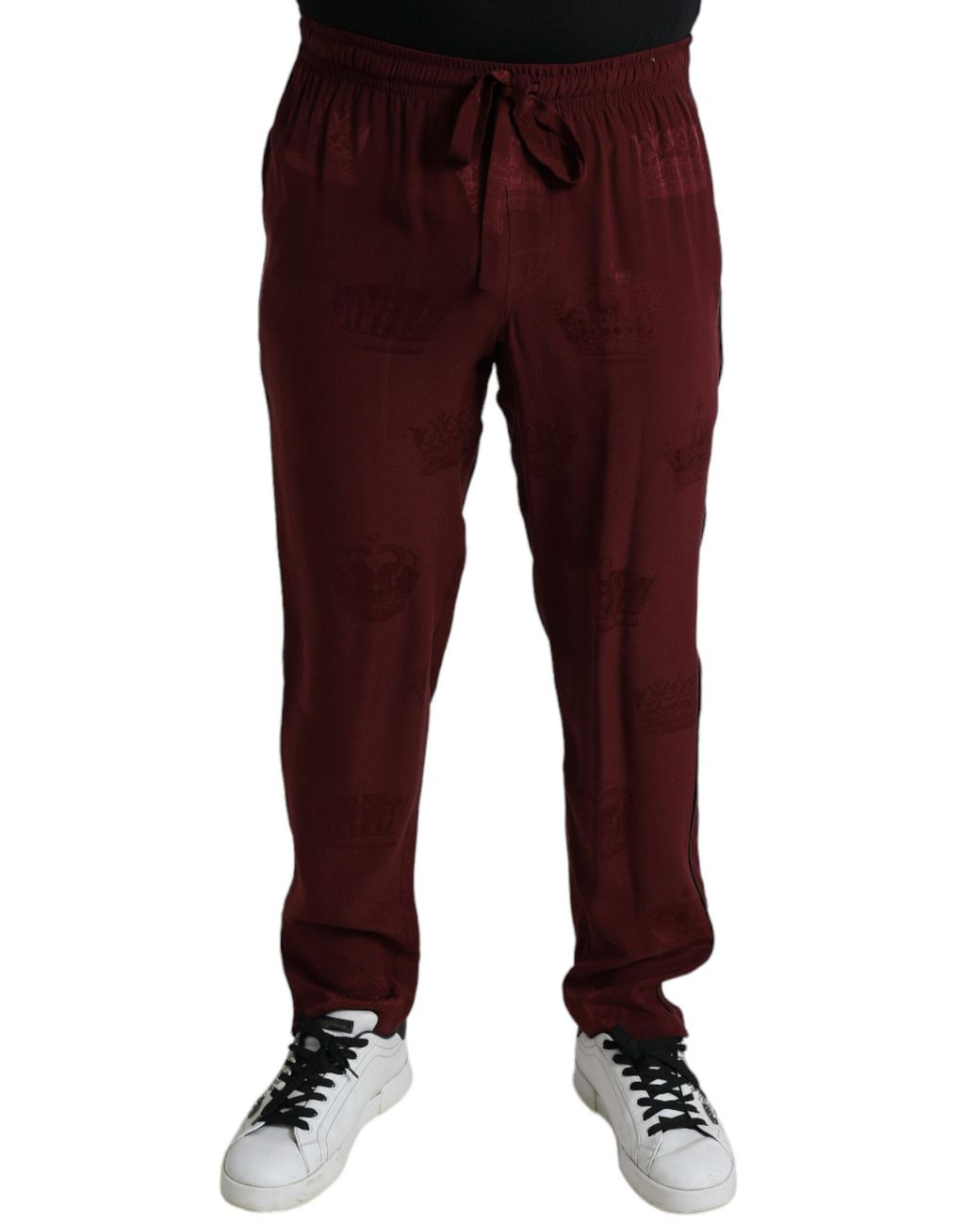 Dolce & Gabbana Red Crown Print Casual Pants for men