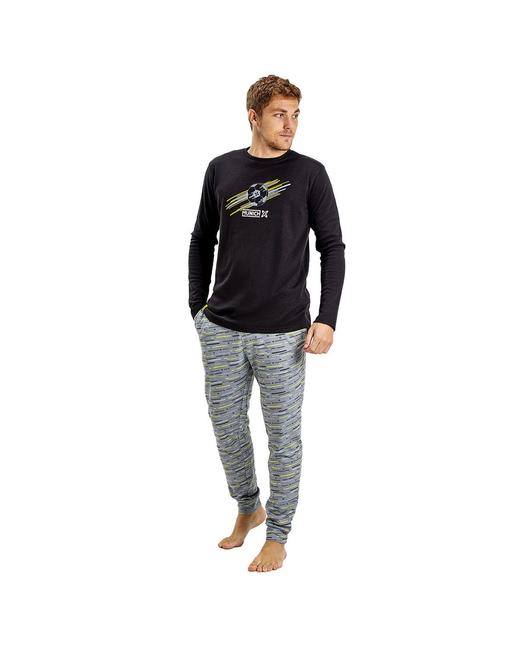 Munich Black Long Sleeve Winter Pajamas Mudp0451 for men