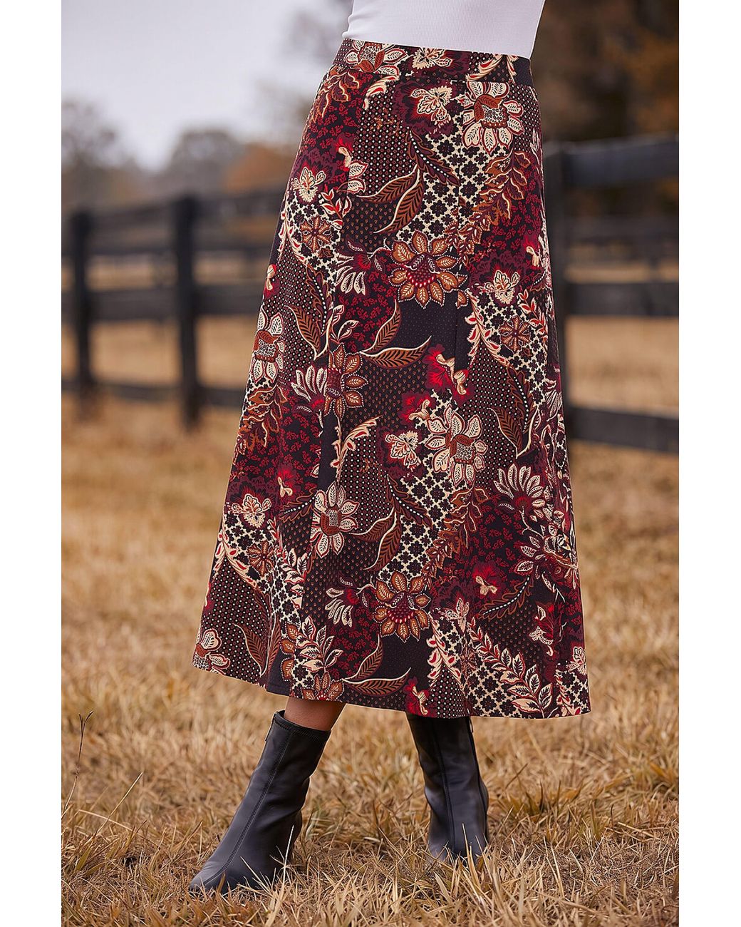 Roman Purple Floral Paisley Print Skirt