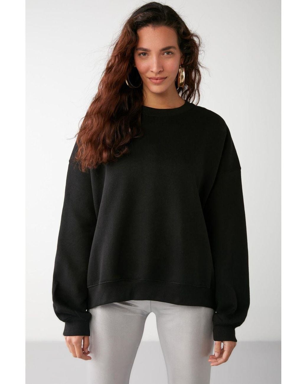 Grimelange Black Oversized Ribbed Crew Neck Sweatshirt
