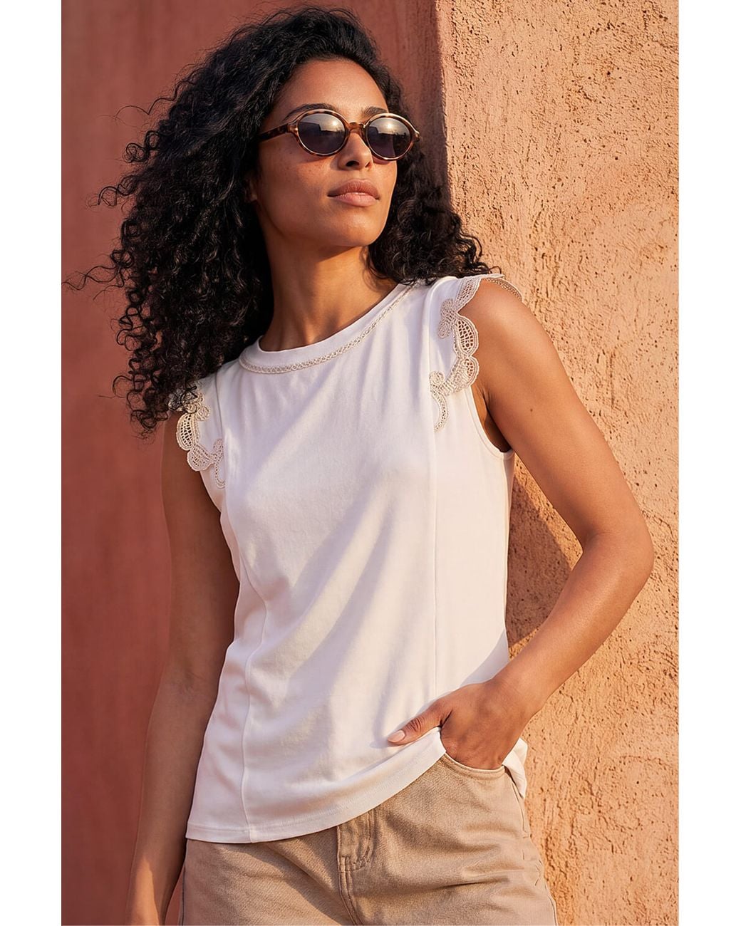 Roman Brown Embroidered Frill Top