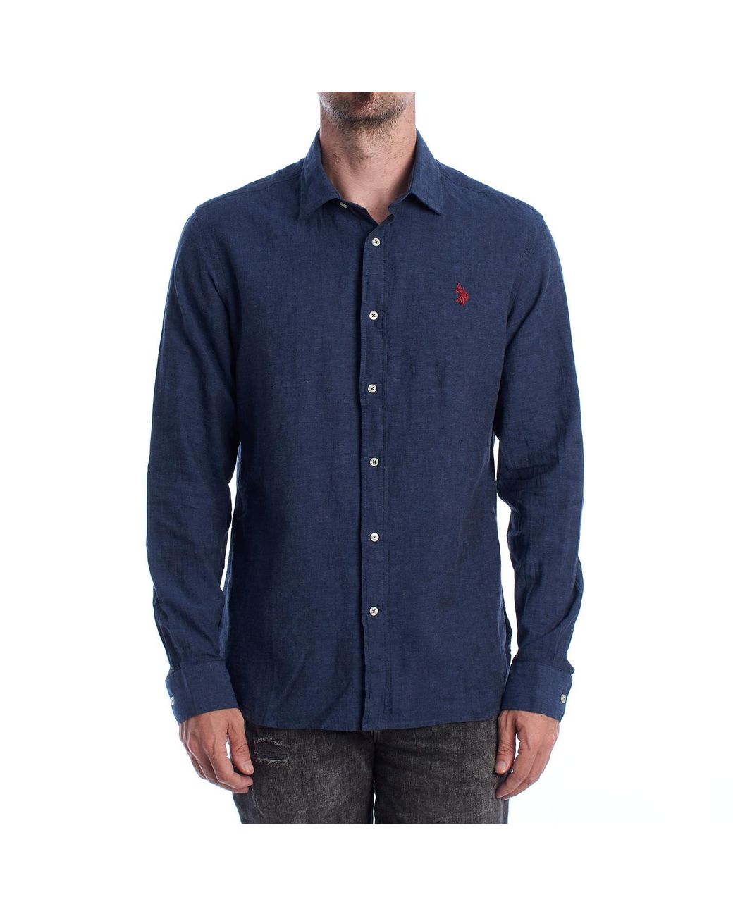 U.S. POLO ASSN. Blue Long Sleeve Cotton And Linen Shirt Us41104030 for men