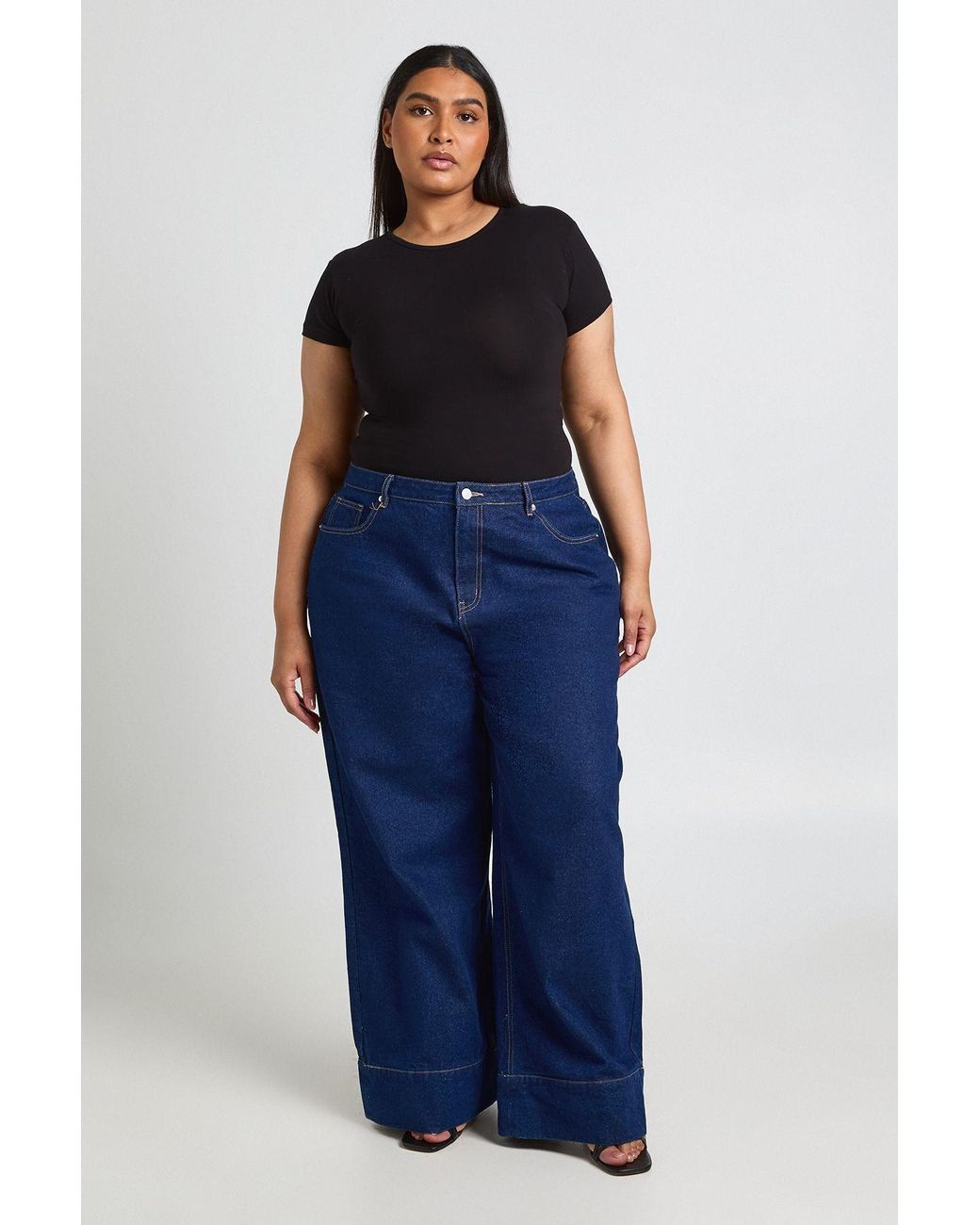 Boohoo Blue Plus Basic Short Sleeve Crew Neck Bodysuit