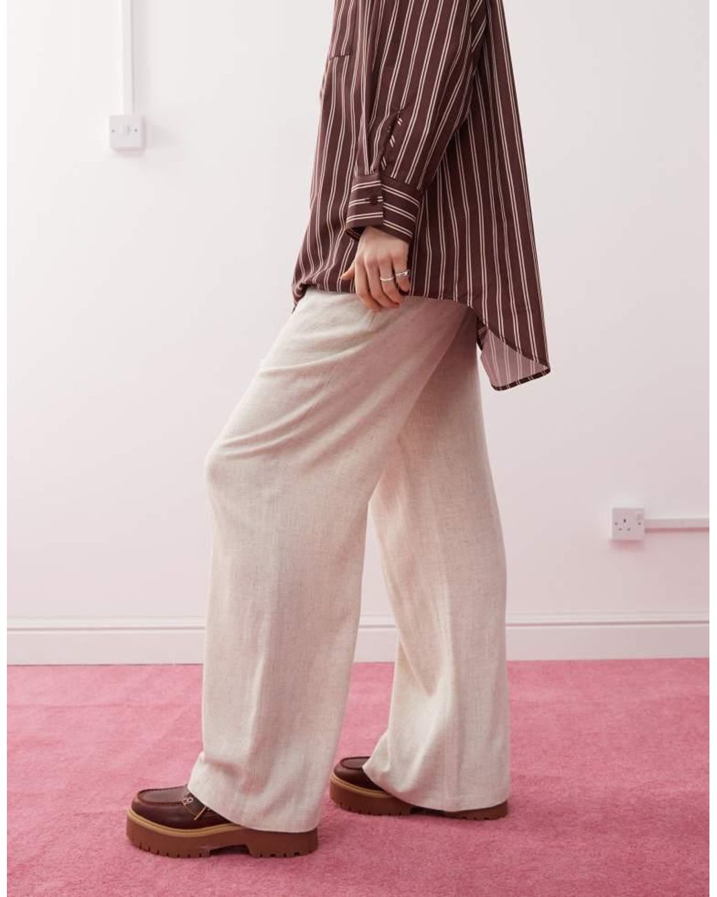 Collusion Pink Relaxed Woven Pant With Linen