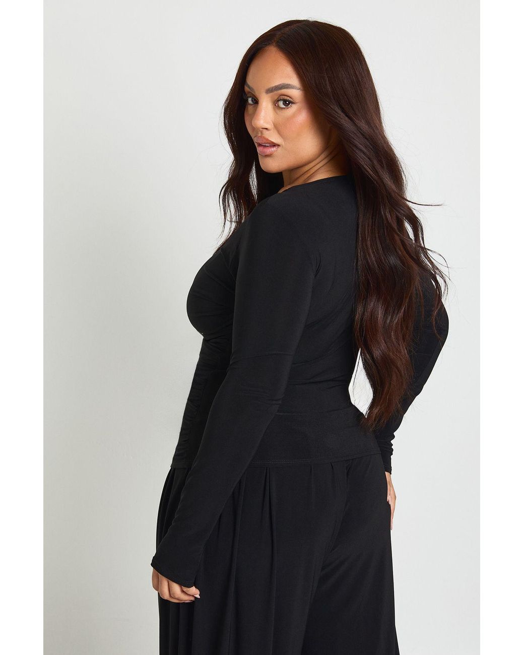 Boohoo Black Plus Soft Ruched Long Sleeve Top