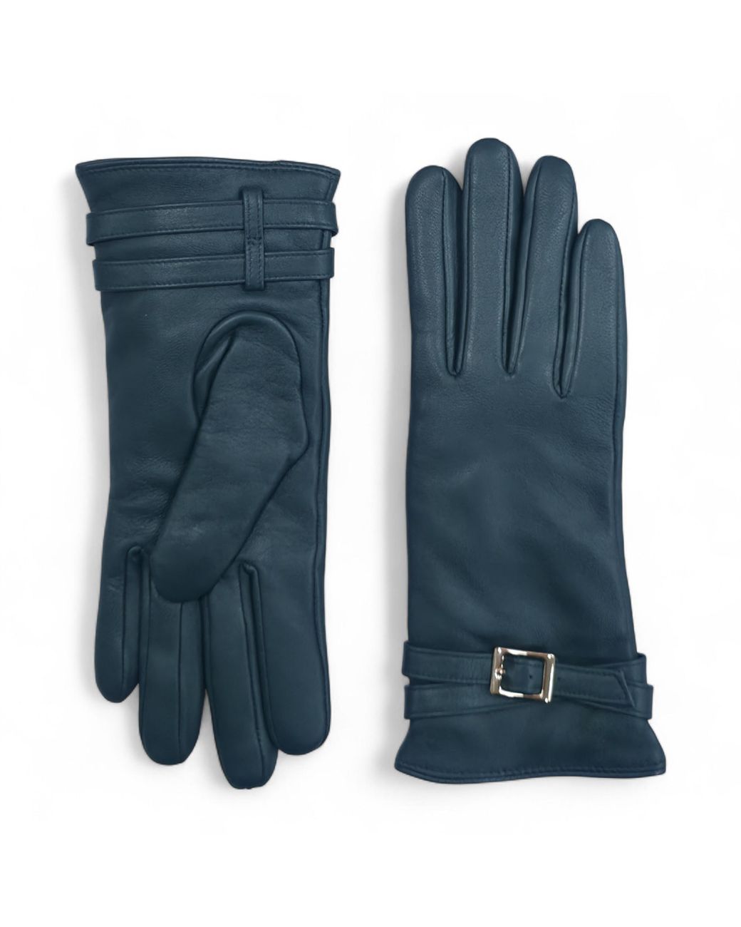 Infinity Leather Blue Italian Soft Wool Lining Winter Buckle Driving Gloves