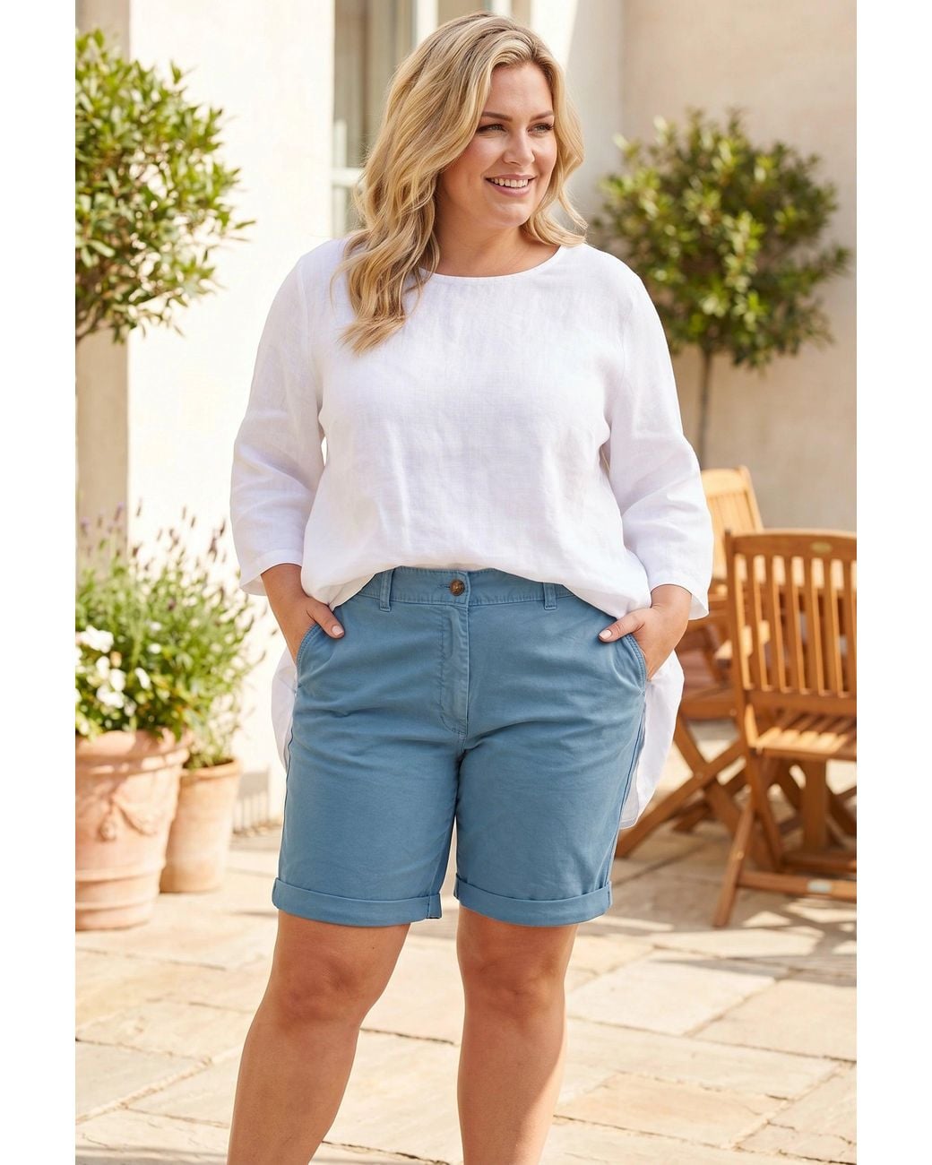 Secret Label Blue Plus Size Cotton Chino Shorts