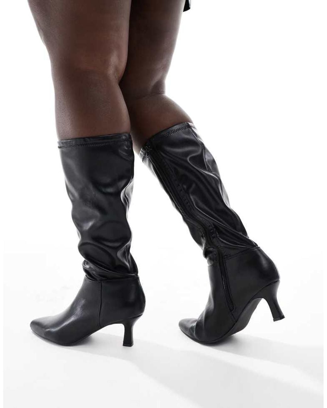 Yours Black Pu Pointed Knee Boot