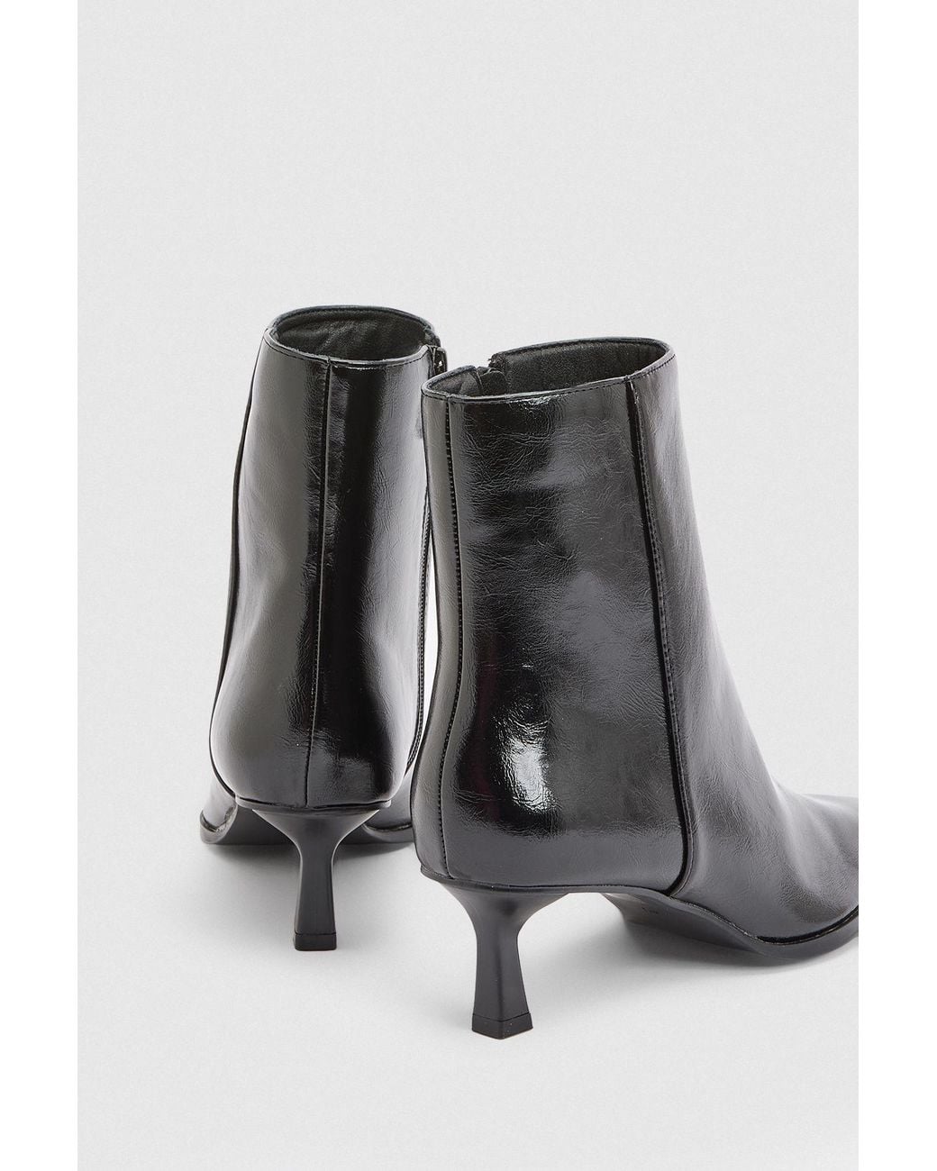 Faith Black Harvie Faux Leather Low Stiletto Heel Ankle Boots