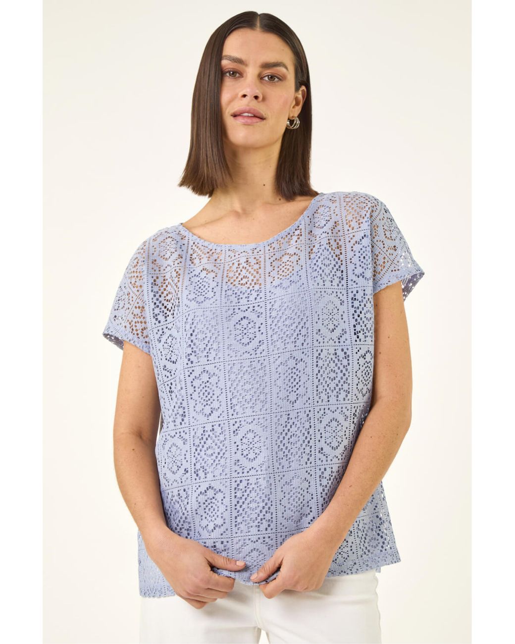 Roman Blue Lace Overlay Top