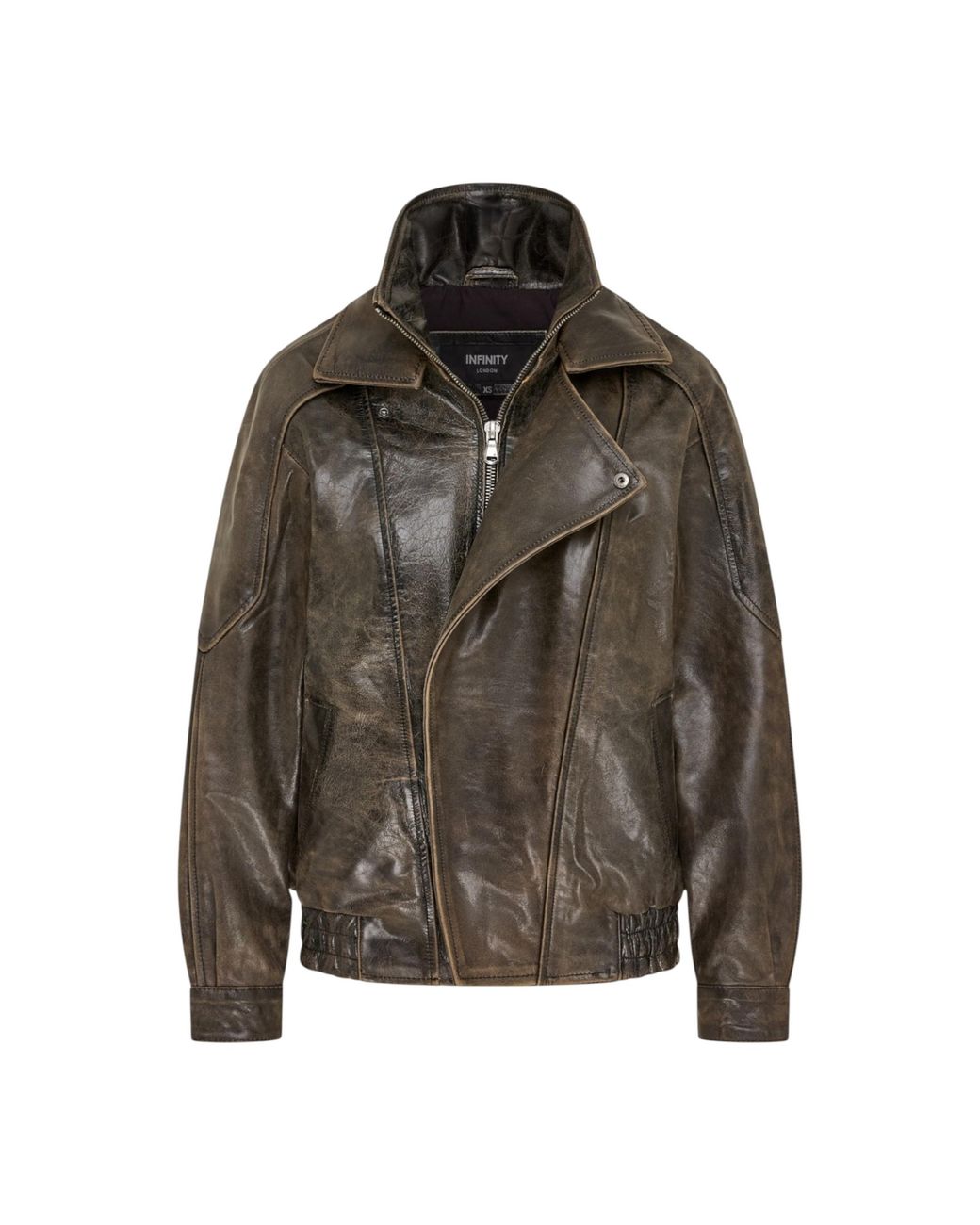 Infinity Leather Black Cow Big Bomber Biker Blouson Oversized Jacket