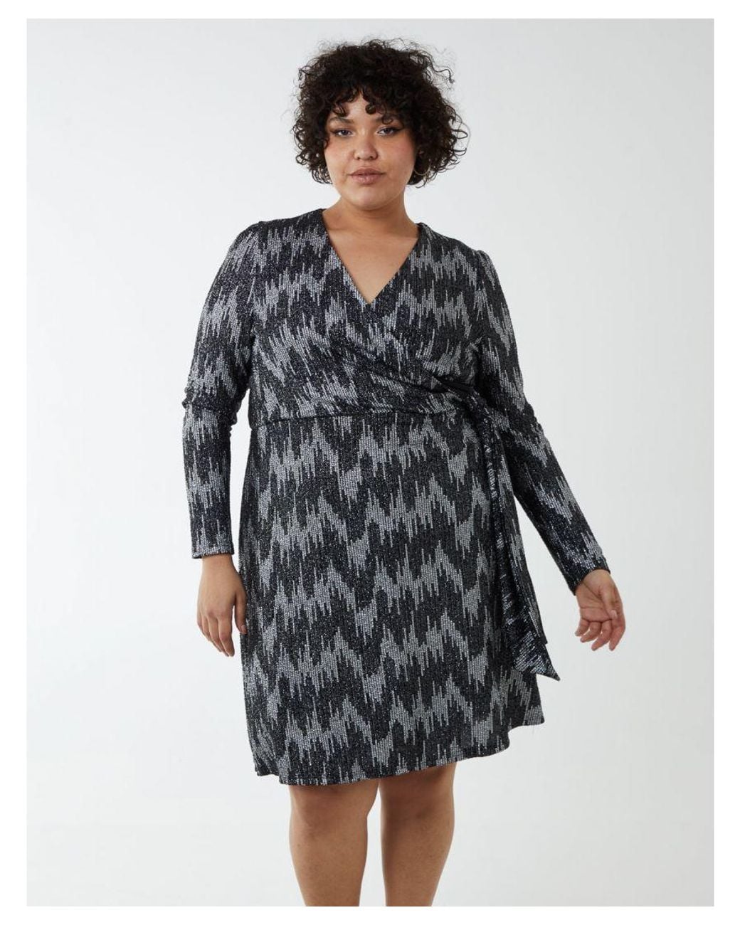 Blue Vanilla Gray Curve Fixed Wrap Skater Dress With Tie