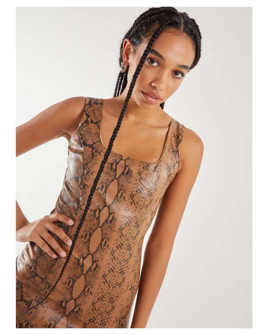 Pink Vanilla White Pu Snake Print Square Neck Mini Dress