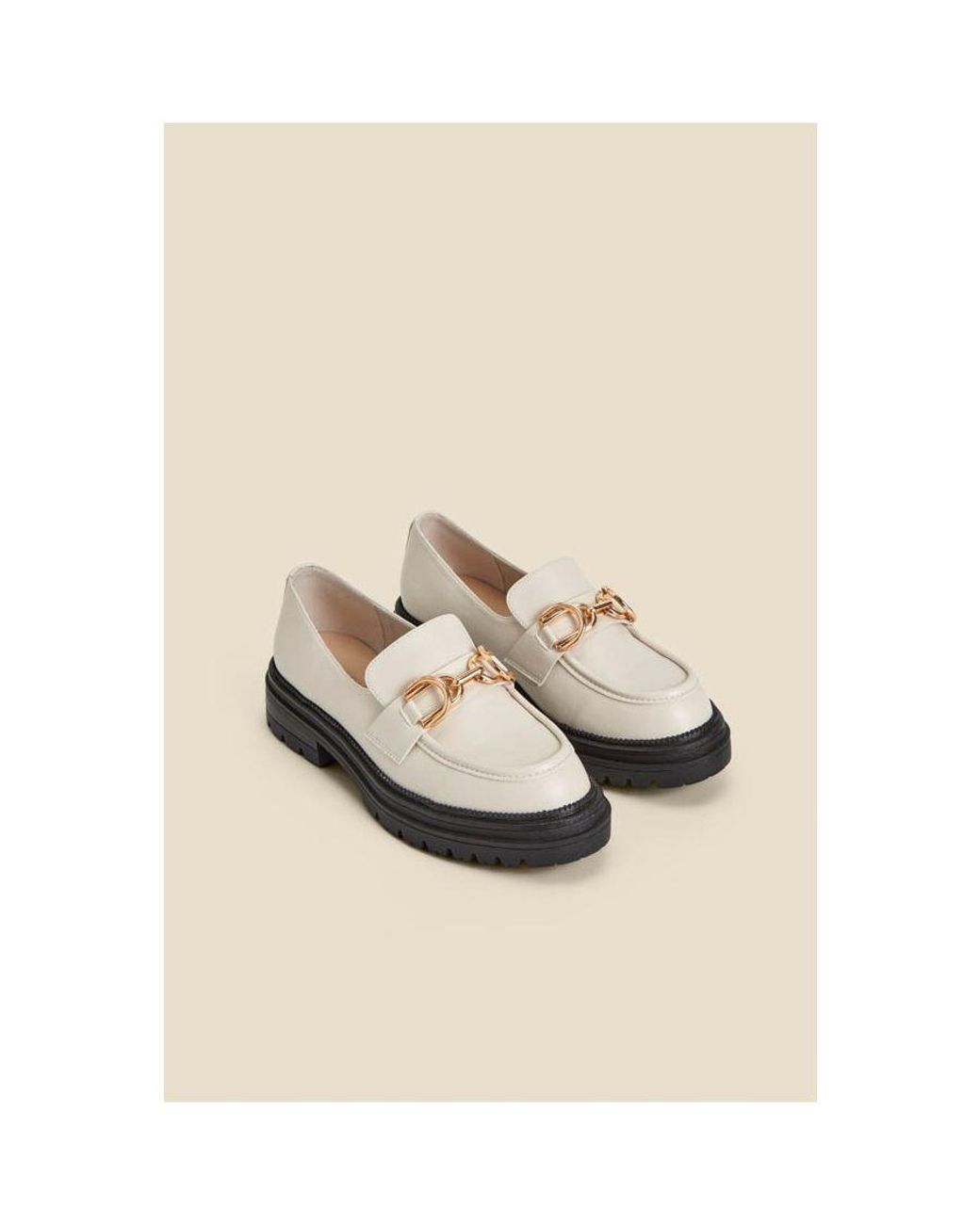 Sosandar Natural Ecru Chain Trim Chunky Loafers