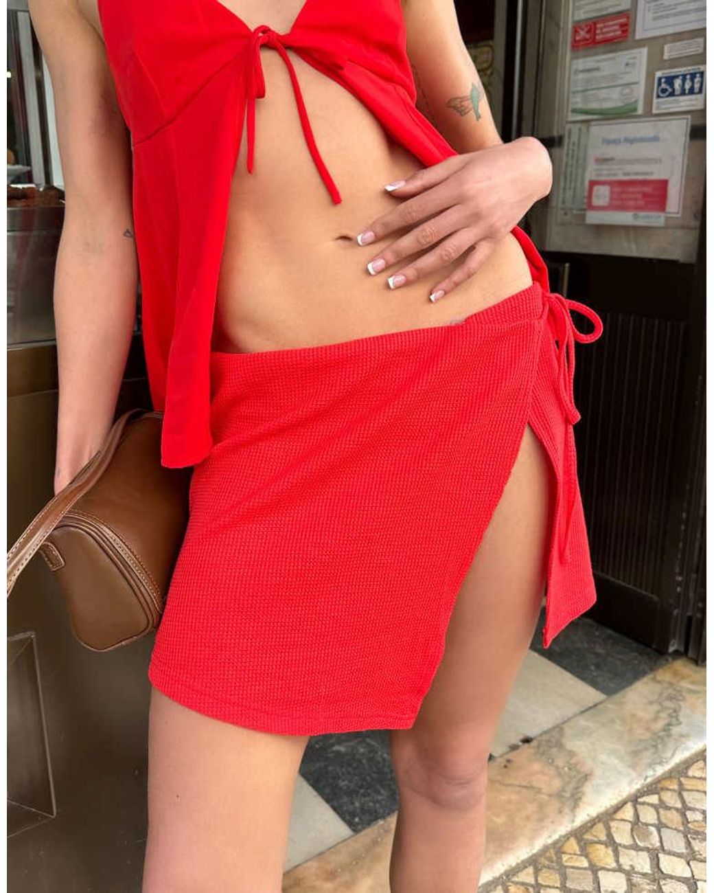 Labelrail Red X Barbara Ines Waffle Wrap Mini Skirt