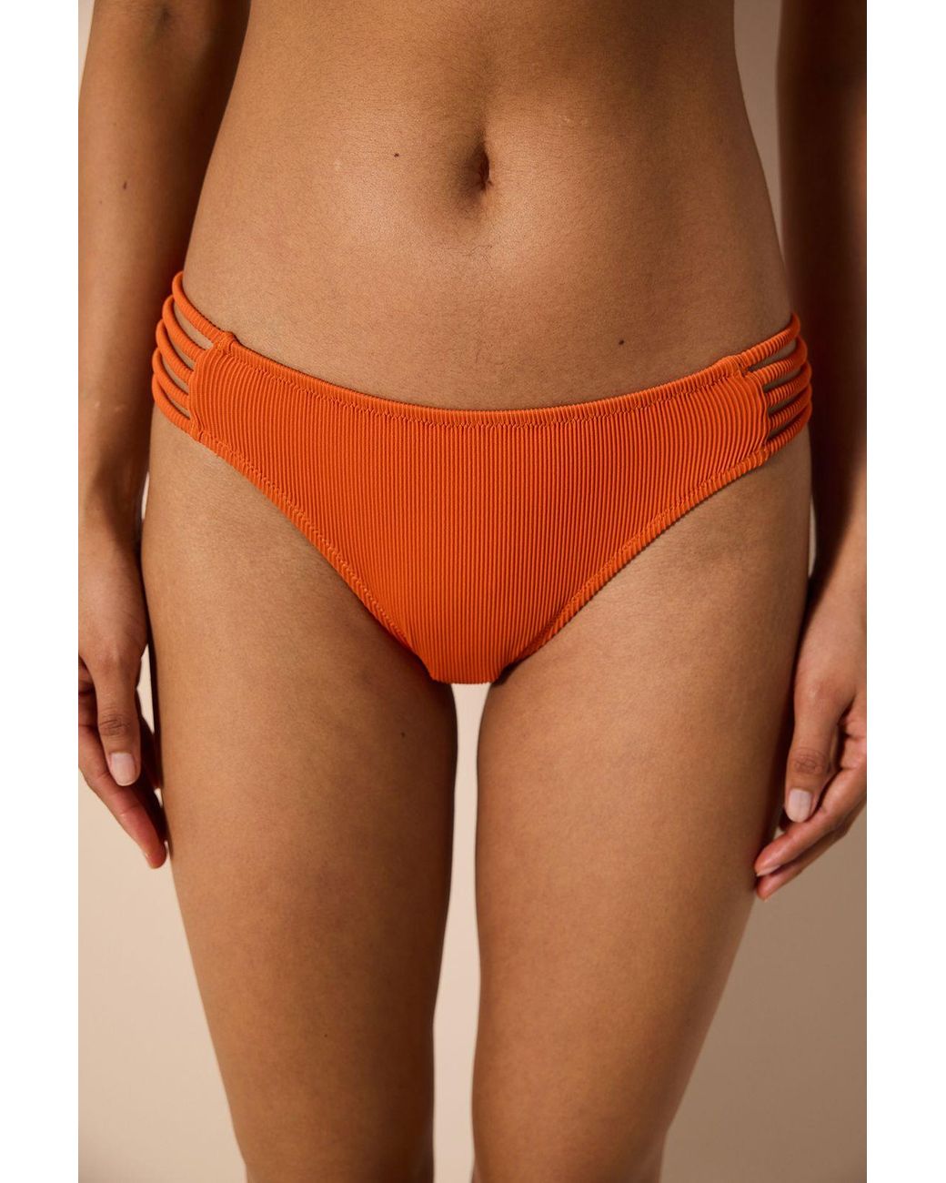 Penti Orange Textured Ribbed Mid-Waist Bikini Bottoms