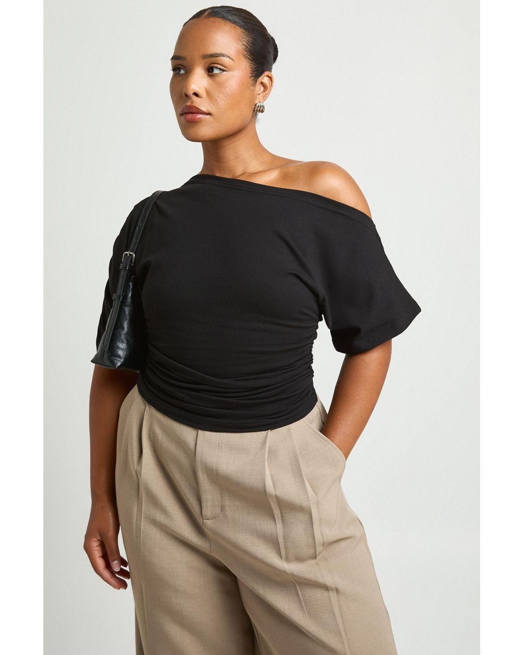 Boohoo Black Plus Off The Shoulder Ruched T-Shirt