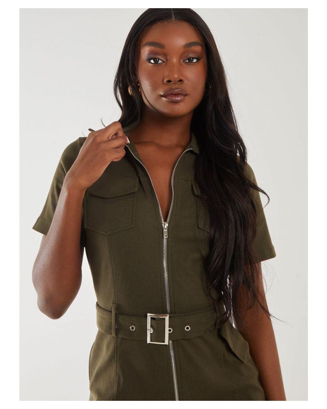 Pink Vanilla Brown Belted Utility Playsuit