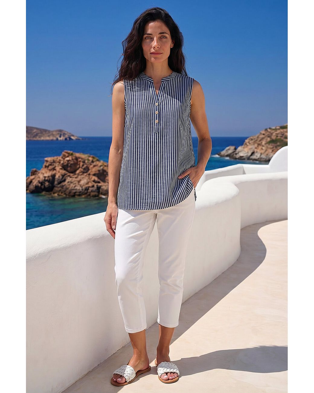 Roman Blue Classic Stripe Sleeveless Vest