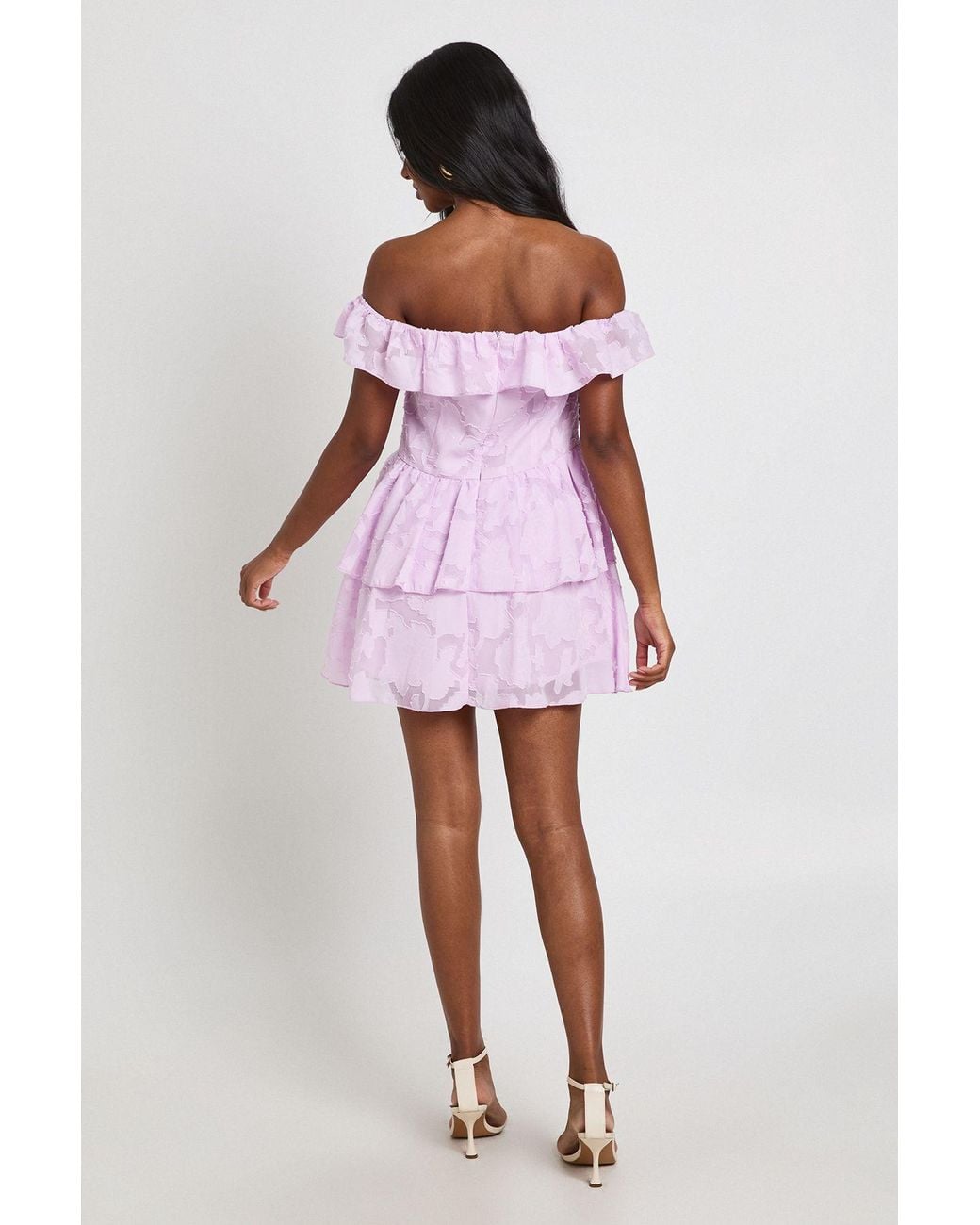 Boohoo Purple Textured Floral Bardot Mini Dress