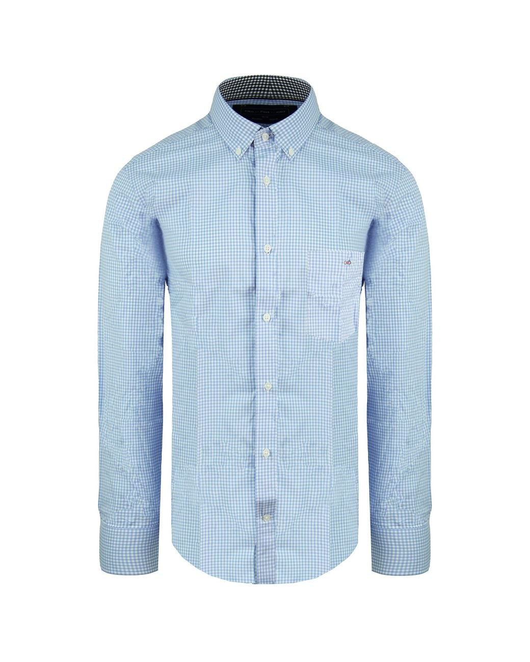 Eden Park Blue Checkered Oxford Shirt for men