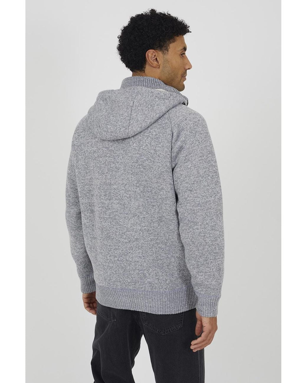 Brave Soul Gray High Neck Zip Through Hoodie for men