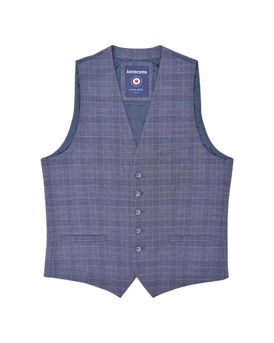 Lambretta Blue Bradley Checked Waistcoat (Slate) for men