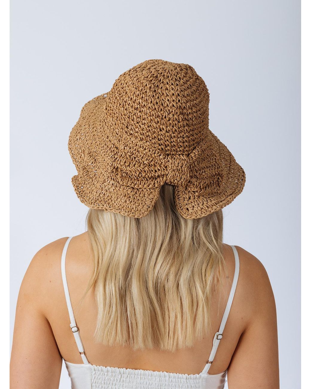 SVNX Brown Bowknot Straw Sun Hat
