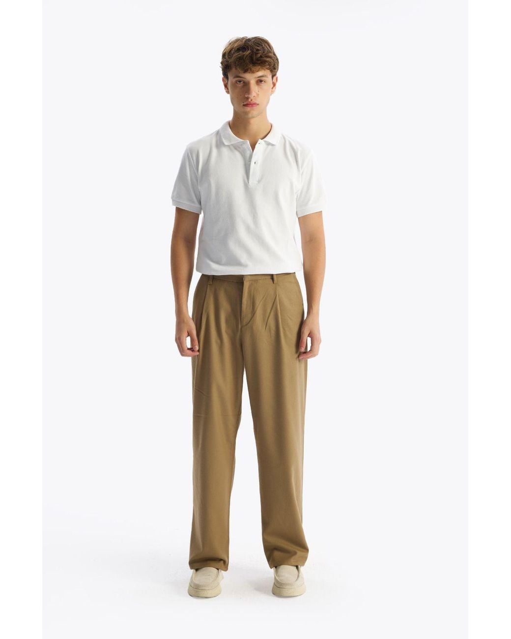 Giesto Natural Pleated Mid Waist Straight Leg Pants for men