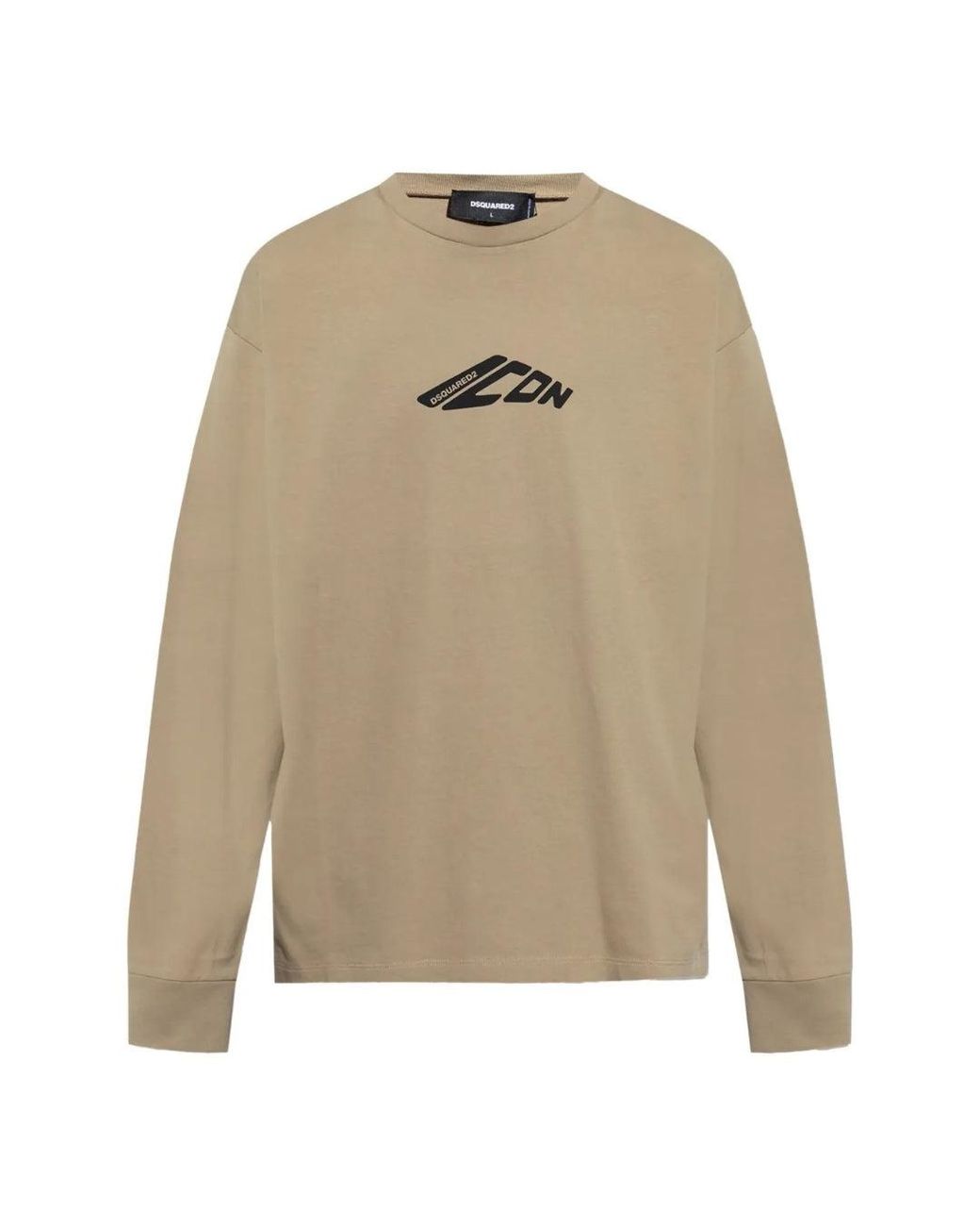 DSquared² Natural Khaki Long Sleeve T-Shirt Stretched Icon Logo for men