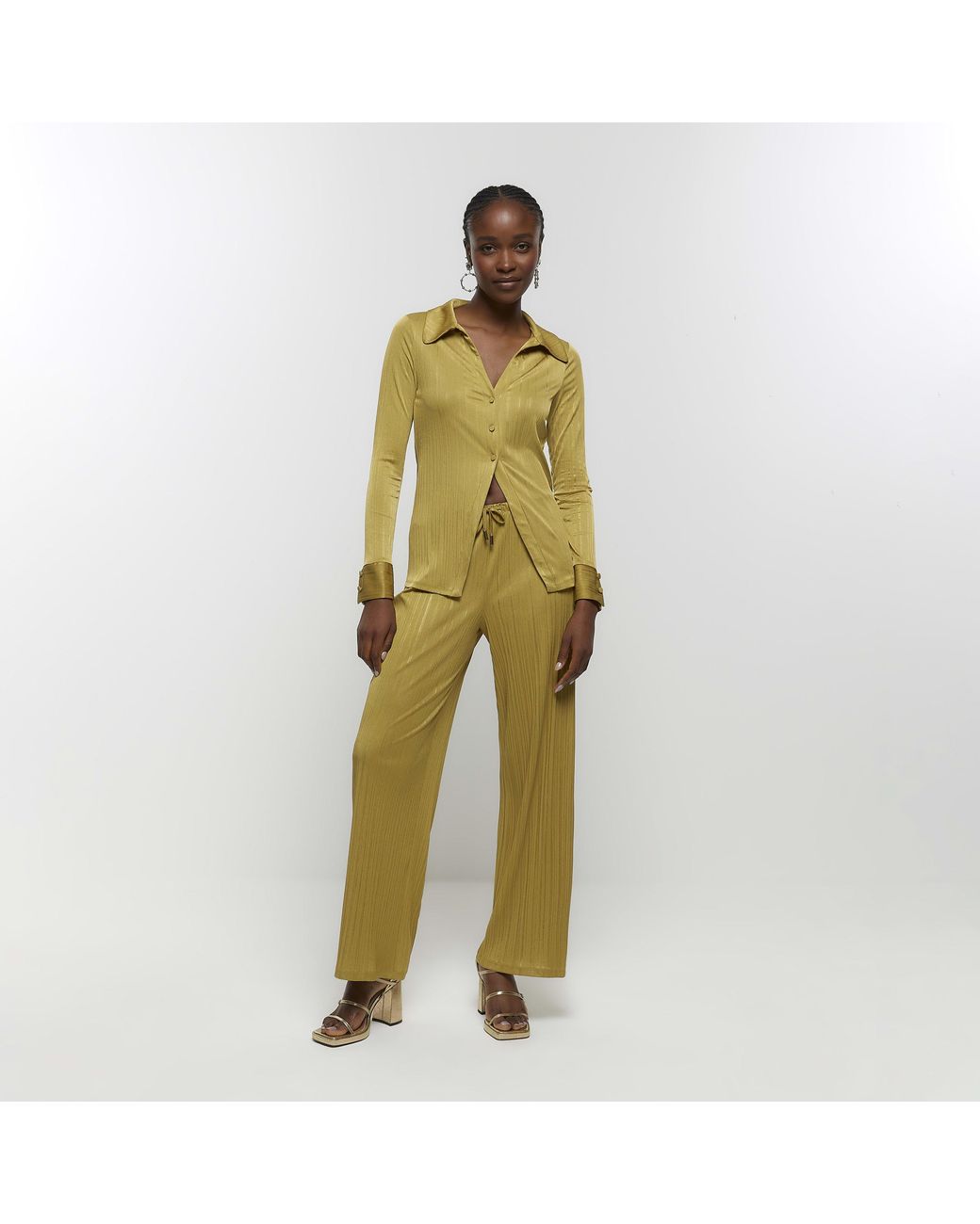 River Island White Wide Leg Trousers Plisse