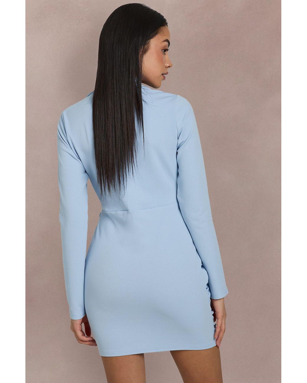 Boohoo Blue Wrap Long Sleeve Blazer Dress