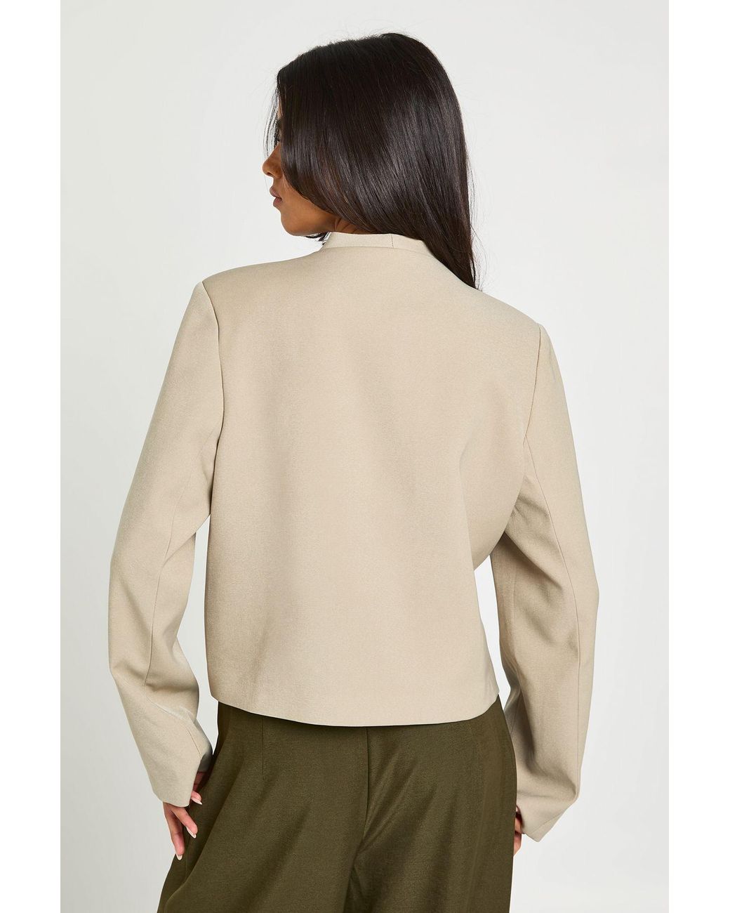 Boohoo Natural High Neck Curved Boxy Blazer