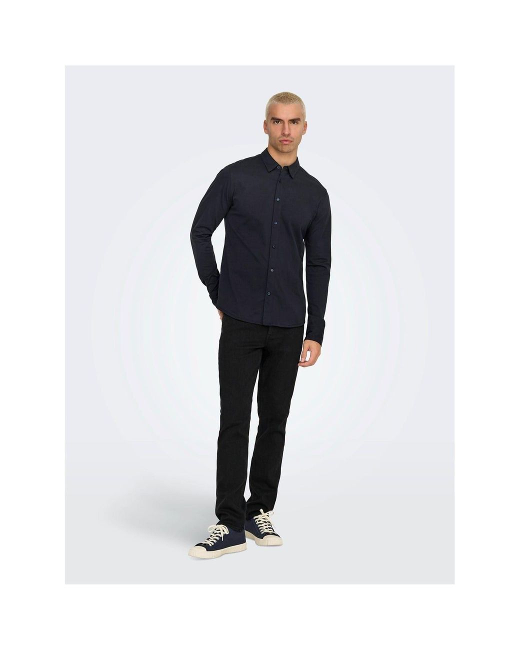 ONLY Blue Regular Fit Long Sleeve Shirt for men