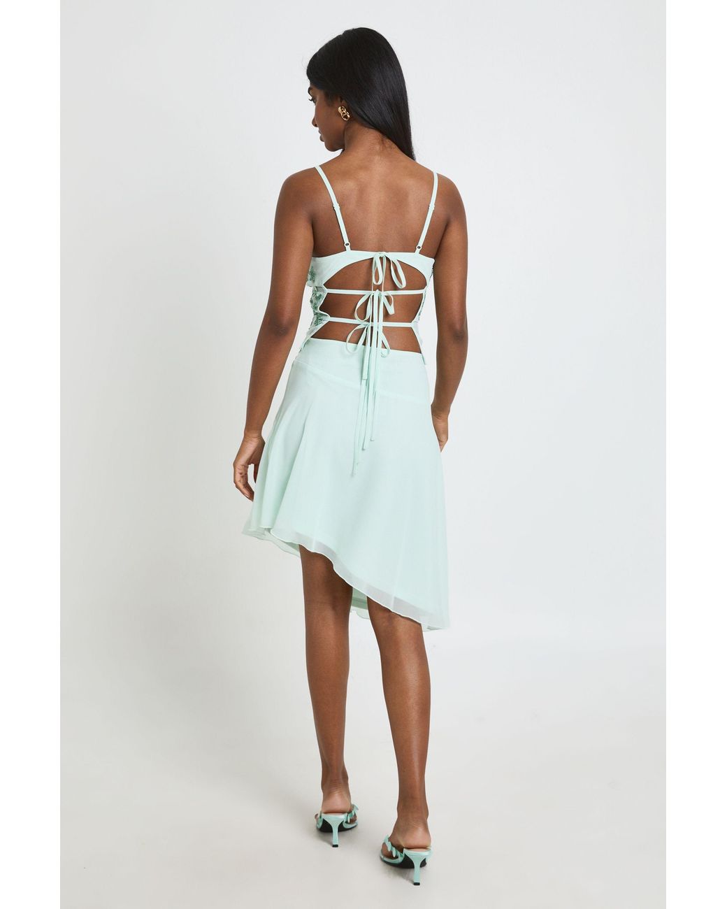 Boohoo Blue Embroidered Sequin Asymmetric Midi Skirt