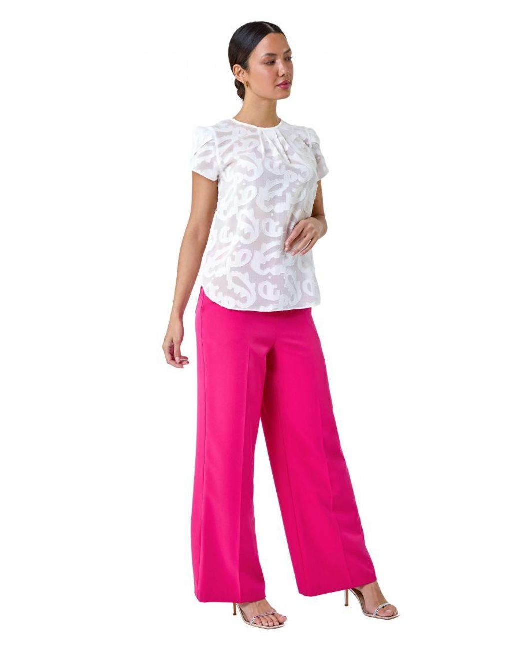 Roman White Jacquard Paisley Print Top