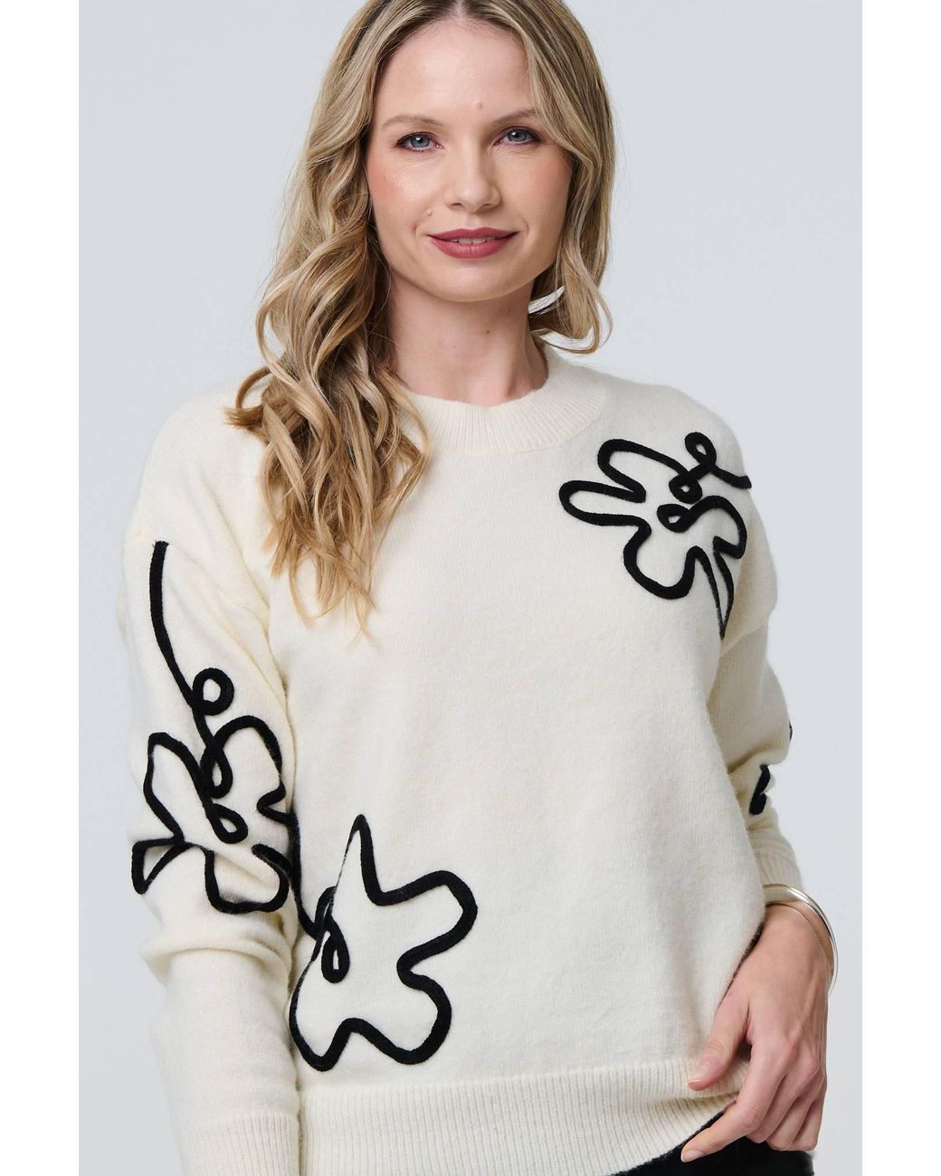 Izabel London White Floral Embroidered Relaxed Jumper Cotton