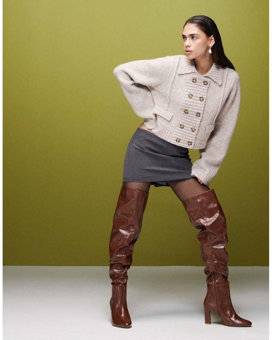 ASOS Green Kaia Block Heeled Ruched Over The Knee Boots