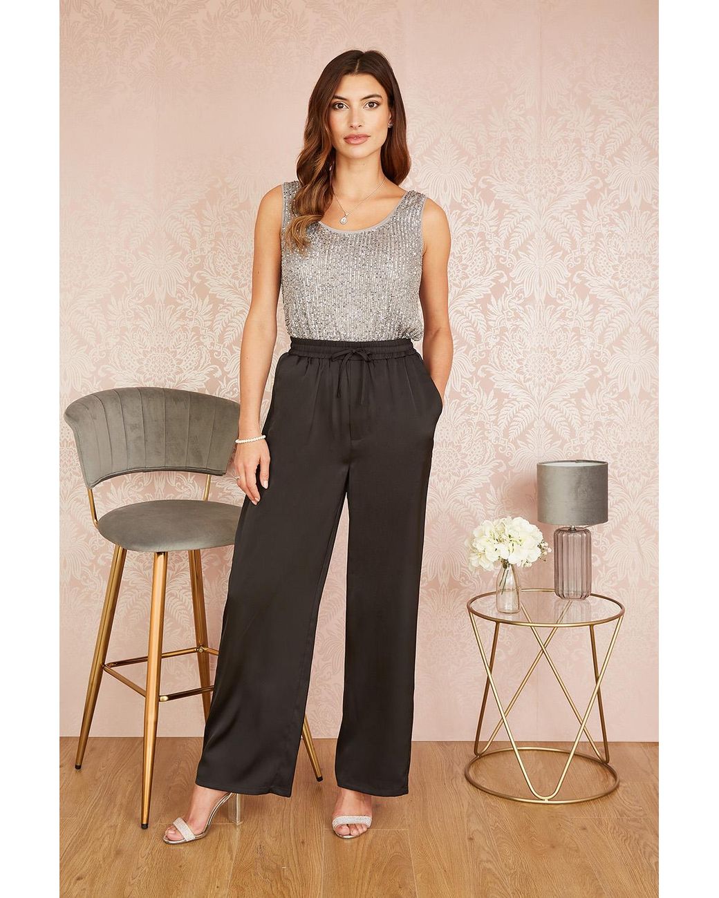 Yumi' Natural Satin Relaxed Trousers